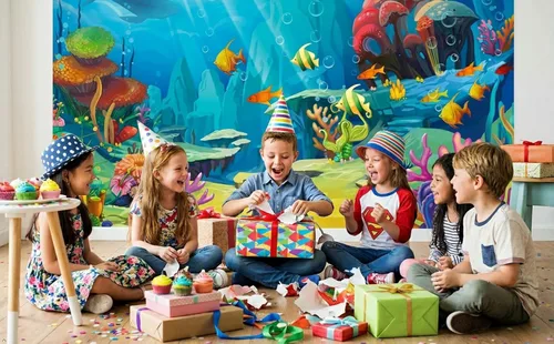 Miniatura 3 de CHAIYA Telón de fondo bajo el mar con temática de sirenita y océano para decoración de mesa de pastel de 5 x 3 pies