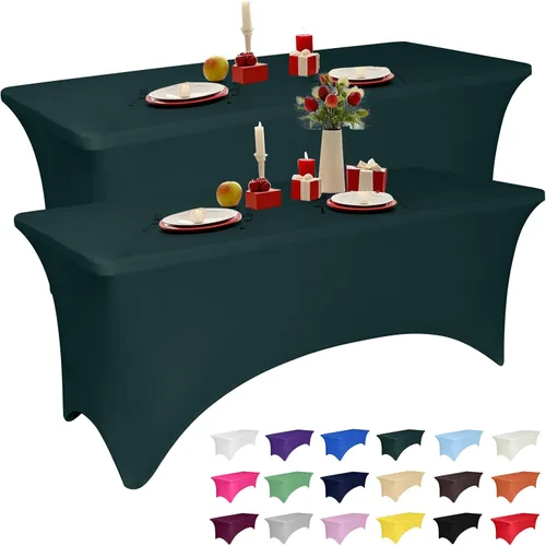 Miniatura 15 de Paquete de 2 manteles de elastano negro de 6 pies para mesas rectangulares, ajustado y elástico, lavable, resistente a las arrugas, perfecto