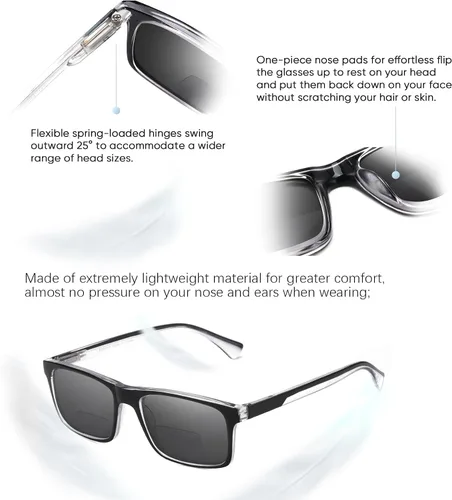Miniatura 4 de Missfive Paquete de 2 lentes de lectura solar bifocales ligeros para hombre, bloqueo de luz azul, cercano/lejano, doble uso, bisagra de resorte