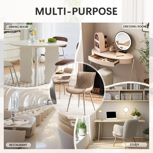 Miniatura 9 de YOUTASTE Juego de 2 sillas de comedor tapizadas modernas, sillas de cocina de piel sintética caqui, sillas decorativas sin brazos de mediados