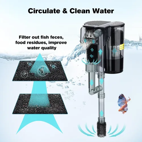 Miniatura 3 de hygger Filtro de acuario para colgar en la parte posterior, sistema de filtración de cascada de filtro de pecera, flujo de agua ajustable