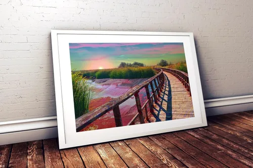 Miniatura 2 de Lucid Eye Cartel de estanque de fusión, Póster de puente psicodélico, Arte de pared de paisaje trippy, Póster colorido, Diseño de atardecer de neón