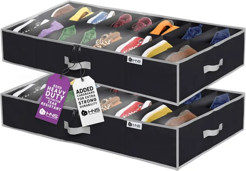 Organizador de almacenamiento de zapatos para debajo de la cama, juego de 2, material 600D resistente a desgarros, se adapta a todos los estilos de