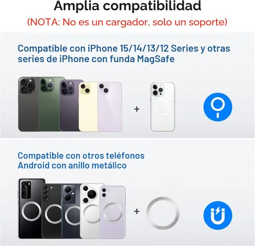Miniatura 2 de OMOTON Soporte de Teléfono Magnético Giratório de 360° para Escritorio, Ajustable y Plegable de Aluminio para Soporte de Celular MagSafe con Base