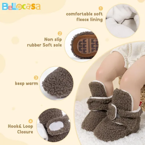 Miniatura 20 de Botines de forro polar para bebés, niños y niñas, pantuflas antideslizantes con agarre suave, zapatos de calcetín para recién nacidos, cuna