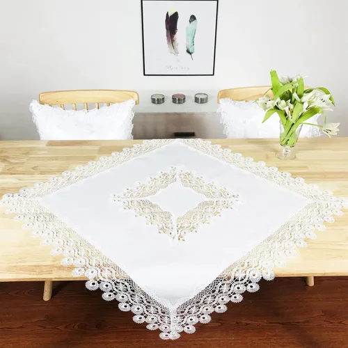 Miniatura 14 de Mantel de encaje para mesas de comedor redondas de 70 pulgadas, diseño de peonías blancas, vintage, para fiestas, bodas, tela lavable para banquetes