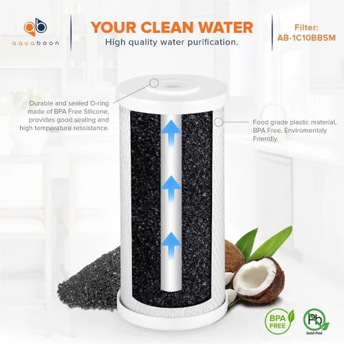 Miniatura 2 de Aquaboon Cartrige de reducción de cloro de 5 micrones, 10 x 4.5 de carbono, y 2 filtros de agua de reducción de sedimentos, repuesto para filtro