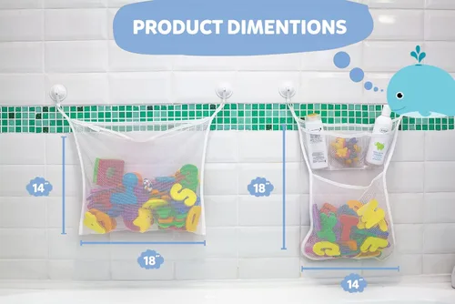 Miniatura 2 de 2 x Organizador de juguetes de baño con malla + 8 ganchos ultra resistentes – El soporte perfecto para juguetes en la bañera, el baño o la ducha