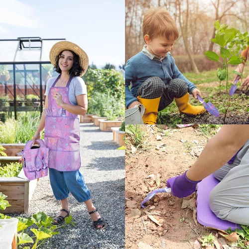 Miniatura 7 de Juego de herramientas de jardín morado de 10 piezas, herramientas de mano de aleación de aluminio y acero con mango ergonómico antideslizante, bolsa