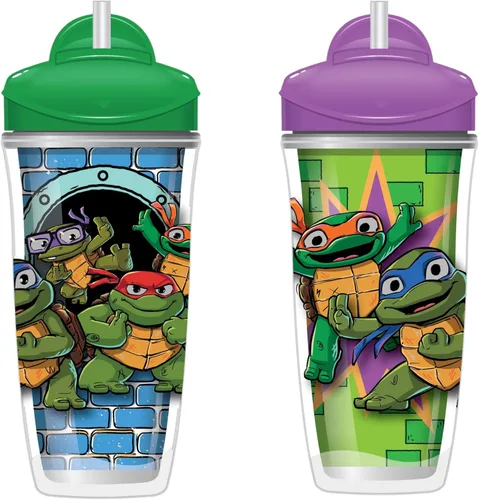 Miniatura 2 de Playtex Baby Sipsters - Vaso para sorber de paja para más de 9 meses, 9 onzas (2 unidades), rosa y verde, botella de agua para niños pequeños a