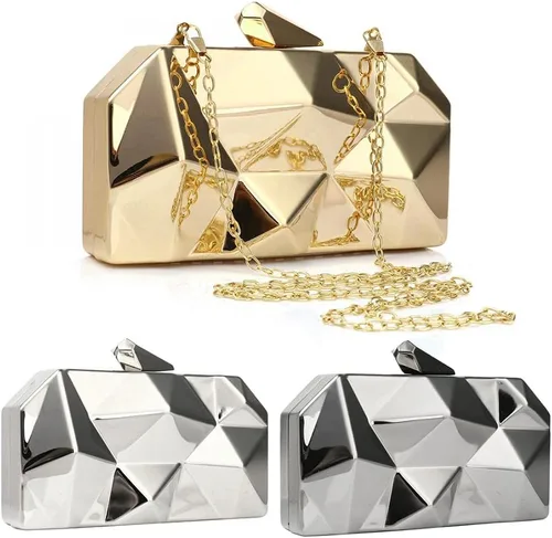 Miniatura 2 de Bolso de noche de metal con patrón geométrico de celosía para mujer, para boda, novia, graduación, bolso cruzado con cadena