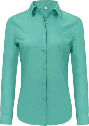 Miniatura 34 de Ruisin - Camisas supersuaves sin arrugas y con botones para mujer, unicolor, manga larga, diseño a rayas, estilo formal, blusa de vestir