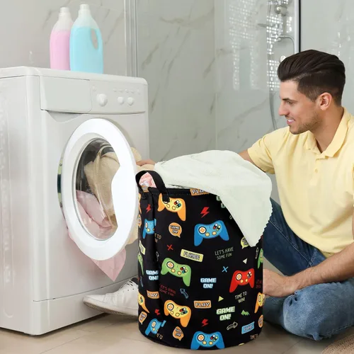 Miniatura 5 de Zhehao 2 Piezas Cesta de Ropa Sucia Gamer para Niños Cesta de Ropa Sucia para Niños Decoración de Habitación Gamer Cesta de Almacenamiento Gaming