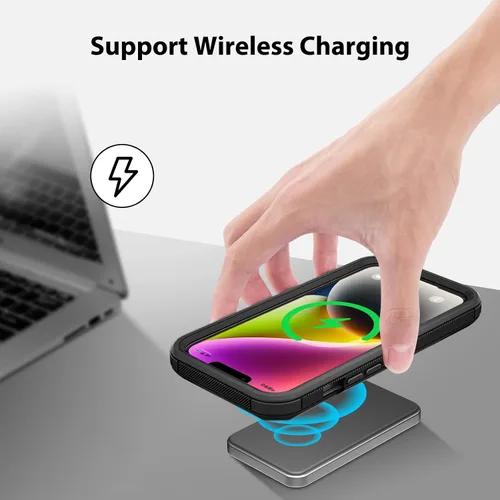 Miniatura 6 de Jiunai Funda para iPhone 14 Plus a Prueba de Golpes Antipolvo Protección de Servicio Pesado Protectora Antiarañazos de Doble Capa Resistente Rugosa