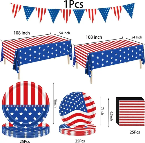 Miniatura 2 de Suministros de fiesta patriótica, juegos de decoración de fiesta patriótica de bandera americana, platos y servilletas de papel del 4 de julio