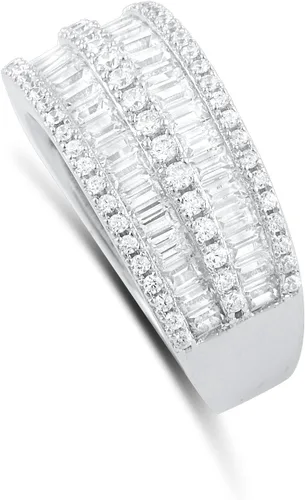 Miniatura 2 de Anillo de plata de ley con diamantes de imitación de talla baguette (tamaño 4-10)