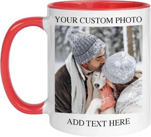 Taza de café personalizada de cerámica de 11 onzas – Añade foto, texto o logotipo | Taza de imagen personalizada, impresión a doble cara, apta para