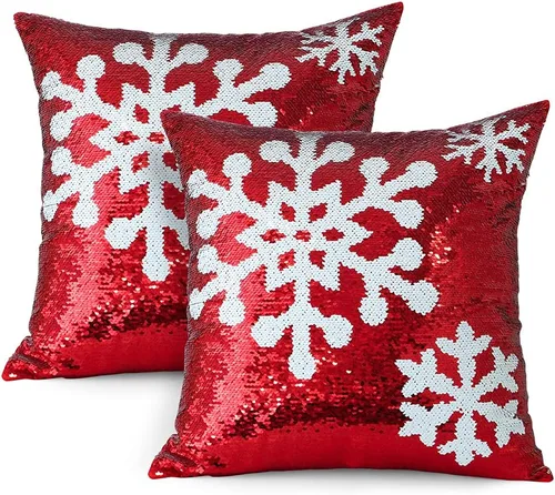 Miniatura 7 de OTOSTAR Juego de 2 fundas de almohada de lentejuelas navideñas de 18 x 18 pulgadas, diseño de copo de nieve de invierno, decoración de lentejuelas