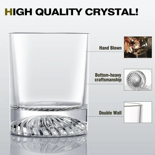 Miniatura 2 de KITNATS Vasos de Whisky Old Fashioned de Cristal Soplado a Mano, Vasos Rocks, Vasos para Beber Cóctel, Bourbon, Scotch, Ron, Vodka, Licor 12 OZ