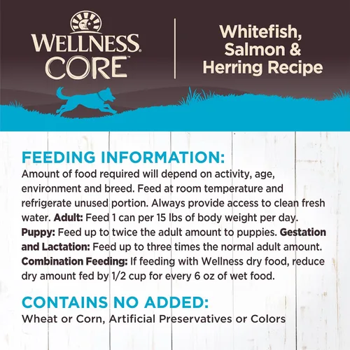 Miniatura 6 de Wellness CORE Alimento húmedo natural sin granos para perros enlatado, pescado blanco, salmón y arenque, lata de 12.5 onzas (paquete de 12)
