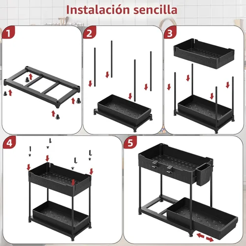 Miniatura 9 de Sevenblue Paquete de 4 organizadores para debajo del fregadero, organizadores de baño y almacenamiento, organizador de armario extraíble multiuso