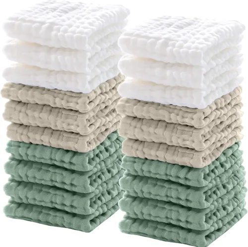 Miniatura 9 de Breling 20 paños de muselina para bebé de 12 x 12 pulgadas, 100% algodón, suave y absorbente, paño de muselina para eructos, toalla facial