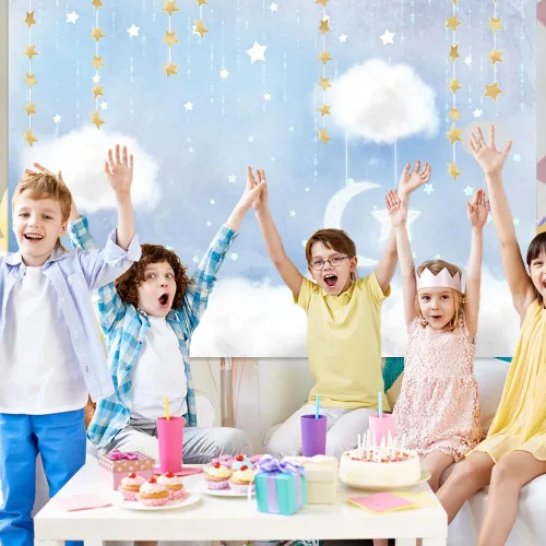 Miniatura 6 de MEHOFOTO - Telón de fondo de estudio fotográfico de nube azul y blanca, accesorios de fondo de príncipe para cumpleaños, baby shower, decoración