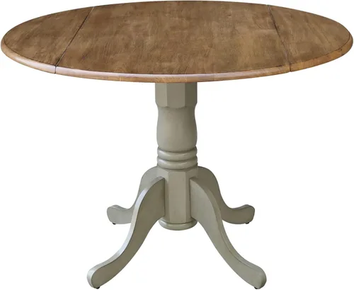 Miniatura 21 de IC International Concepts, mesa de comedor redonda de 42" con pedestal y dos alas plegables, madera maciza, Parawood resistente, color blanco