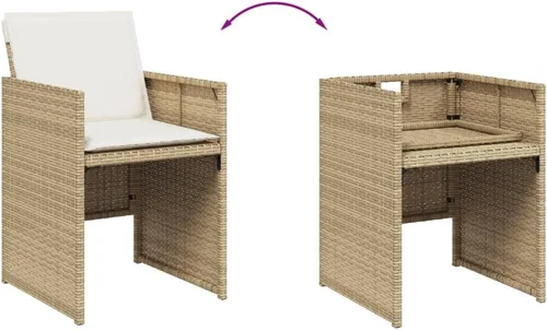 Miniatura 6 de 9 Piece Patio Dining Set with Cream Cushions Beige Poly Rattan Table and 8 Foldable Chairs for Backyard Garden Dining Beige/Wood/9 Piece