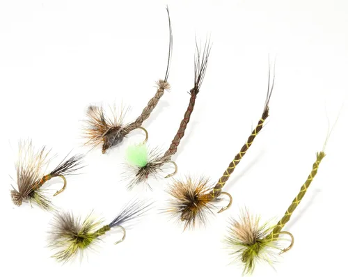 Outdoor Planet Surtido de moscas de pesca con mosca de producción superior | Seco, húmedo, ninfas, serpentinas, insectos lanudos, tolva, caddis |
