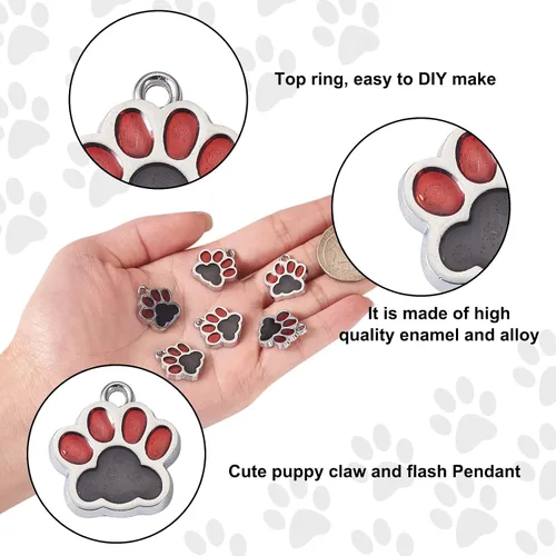 Miniatura 2 de FASHEWELRY Colgantes con estampado de pata, llavero de pata de perro, colgante de huella de animal con purpurina en polvo, aleación de esmalte