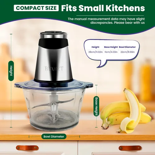Miniatura 2 de BUMET Procesador eléctrico de alimentos, picador de verduras de 500W, 2 tazones de 2x8 tazas, 2 bicapas, 4 cuchillas, picadora de alimentos pequeña