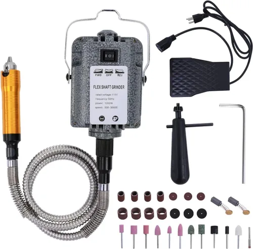 Miniatura 8 de Herramienta Rotatoria de Eje Flexible de 380W con Pedal de Pie de Velocidad Sin Escalones, Kit Tallador Amoladora Colgante de Metal Multifunción