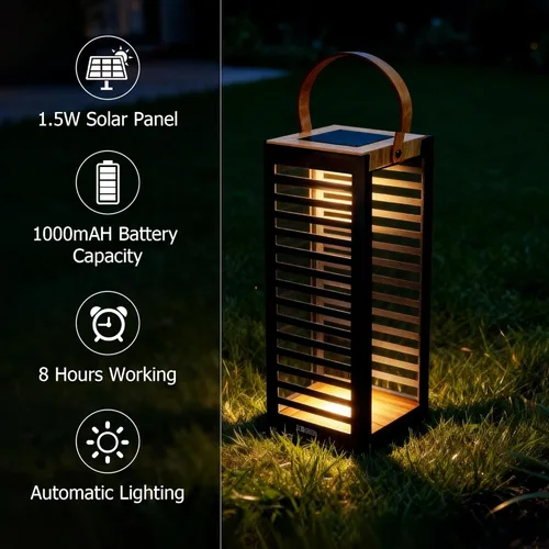 Miniatura 6 de Linterna solar con asa - Luz solar de metal para exteriores (7.87 × 19.69 pulgadas), impermeable y resistente al óxido, luz blanca cálida de Negro