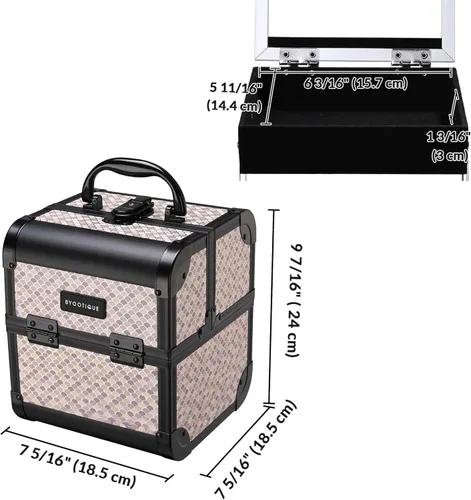 Miniatura 9 de BYOOTIQUE estuche rodante para maquillaje 4 en 1, con cerradura, maletín tipo trolley para cosméticos, con 4 ruedas extraíbles, organizador de viaje