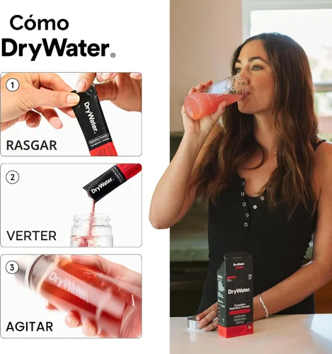 Miniatura 9 de DryWater® Paquetes de polvo de hidratación de electrolitos + vitaminas, limón de frambuesa (sin estevia), 1,000 mg de potasio, fruta orgánica real