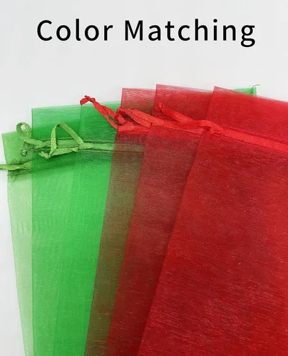 Miniatura 5 de Jexila 100 piezas bolsas de organza roja de 5''X7'' de malla transparente navideña con cordón, bolsas de regalo pequeñas para joyería, bodas, Rojo