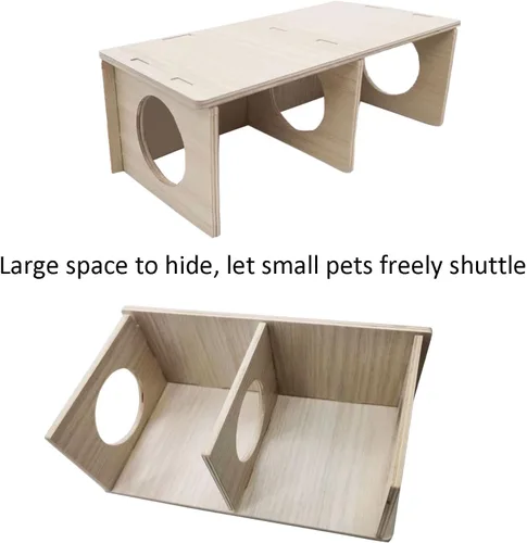 Miniatura 4 de Hamiledyi Túnel de Escondite de Madera para Hámsters de 2 Cámaras - Juguetes Explorativos de Múltiples Cámaras, Laberinto de Escondite
