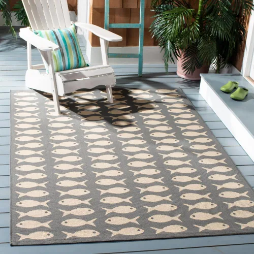 Miniatura 13 de SAFAVIEH Alfombra lavable para exteriores, colección Patio de 2.3 x 6.7 pies, color negro y beige, no desprende pelusa y fácil limpieza, ideal