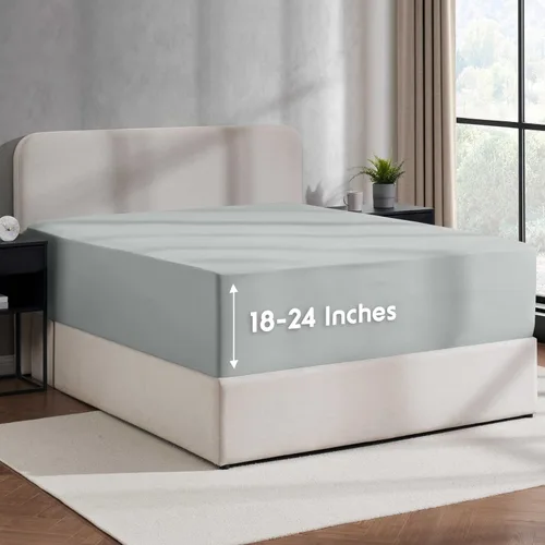 Nestl Bedding - Sábanas bajeras con bolsillo profundo de 53 cm 09 - Gris claro