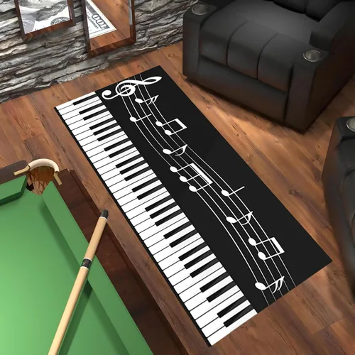 Miniatura 3 de Alfombra antideslizante de 1.3 x 7 pies, diseño de piano, para amantes de la música, color negro y blanco, alfombra de pasillo para sala de estar