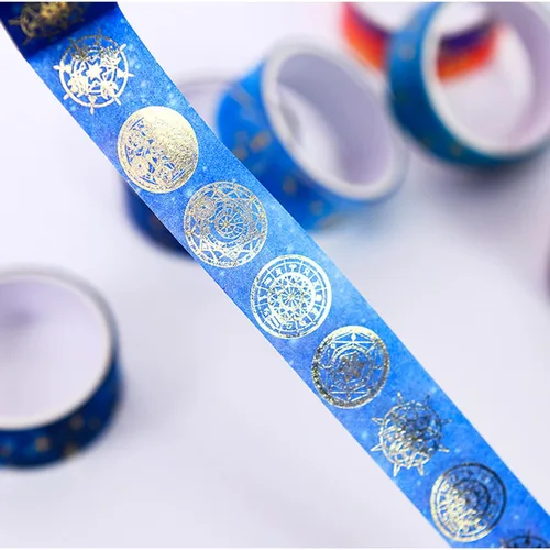 Miniatura 5 de Juego de 12 rollos de cinta adhesiva Galaxy Washi, cinta adhesiva decorativa de lámina dorada para álbumes de recortes, diario, planificador, Galaxy