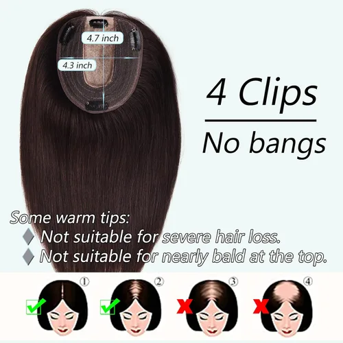 Miniatura 6 de Toppers de cabello humano real para mujeres con cabello delgado, 6 pulgadas, marrón oscuro