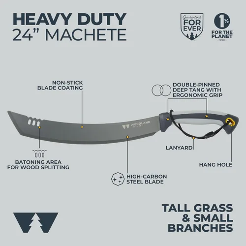 Miniatura 2 de Woodland Tools Machete resistente – Hoja curvada Parang de 16 pulgadas con espiga completa, mango ergonómico y funda de nailon balístico – Cortador