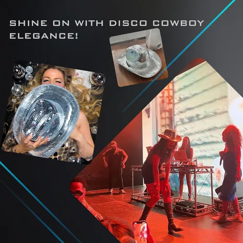 Miniatura 6 de Sombrero de vaquero de bola de disco para hombres y mujeres, con purpurina brillante, color plateado, sombrero de vaquera con espejo