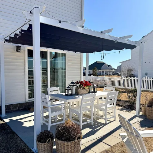 Miniatura 18 de PURPLE LEAF Pérgola Retráctil de 10' x 13' para Exteriores de Aluminio Blanco con Toldo de Sombra para Patio Refugio Moderno Marrón para Jardín