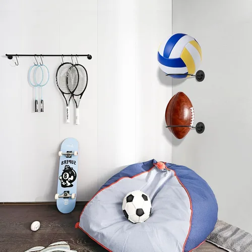Miniatura 7 de S SUCHEK Soporte para pelotas de baloncesto y deportes, soporte de pared para baloncesto, fútbol, voleibol, fútbol, rugby
