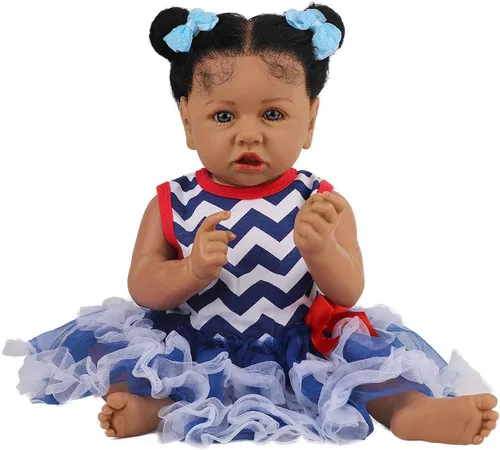 Miniatura 12 de HOOMAI - Muñeca imitación de bebé real, con cuerpo suave de 22.8 pulgadas, muñeca realista de niña afroamericana