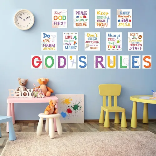Miniatura 6 de Póster de 20 piezas con versículo bíblico cristiano de los Diez Mandamientos, póster inspirador de las Escrituras religiosas, póster de pared