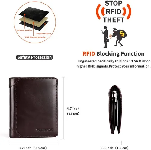 Miniatura 2 de CHANPINCL Billetera de piel triple con bloqueo RFID para hombre con 2 ventanas de identificación, 2 compartimentos para efectivo, 6-8 ranuras
